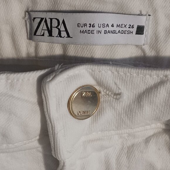 Zara Womens White High-Rise Cropped Flare Raw Hem Jeans Size 4 Denim - Picture 3 of 9